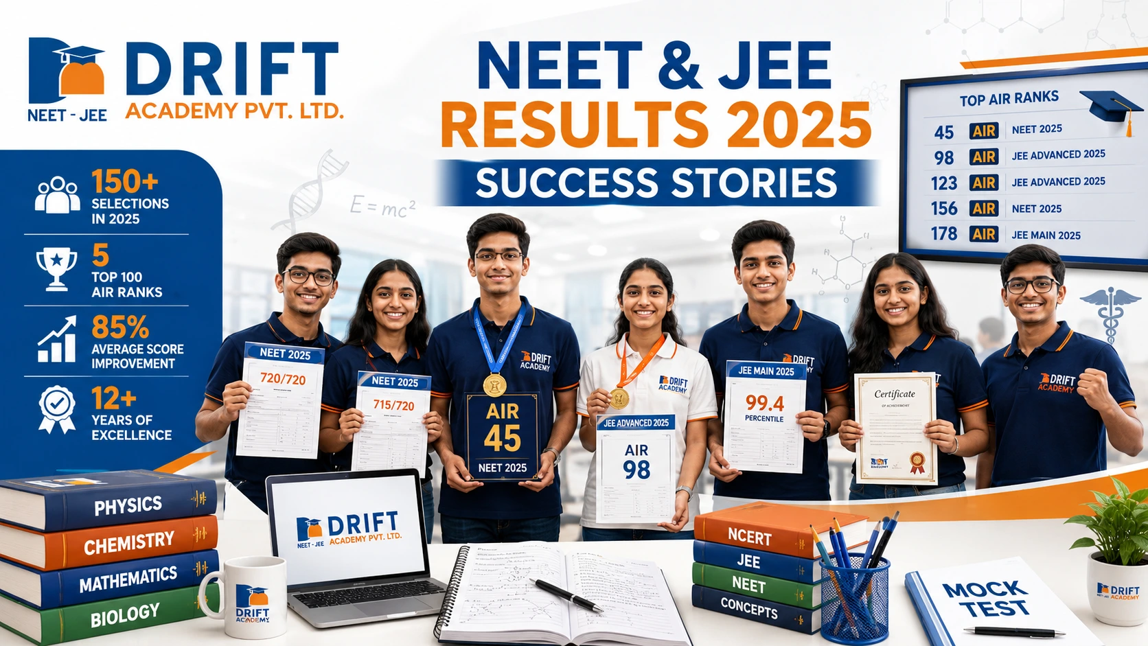 Drift Academy Student Results 2025 | NEET & JEE Toppers Success Stories - Driftacademy